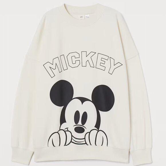 Mickey Mouse H&M Disney Printed Oversized White Pullover Crewneck Sweater Medium - Picture 1 of 16